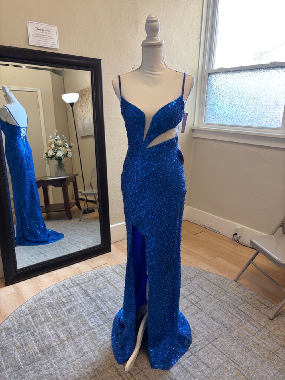 NWT Size 4 LaDivine Cinderella Divine Royal Blue Sequin Gown